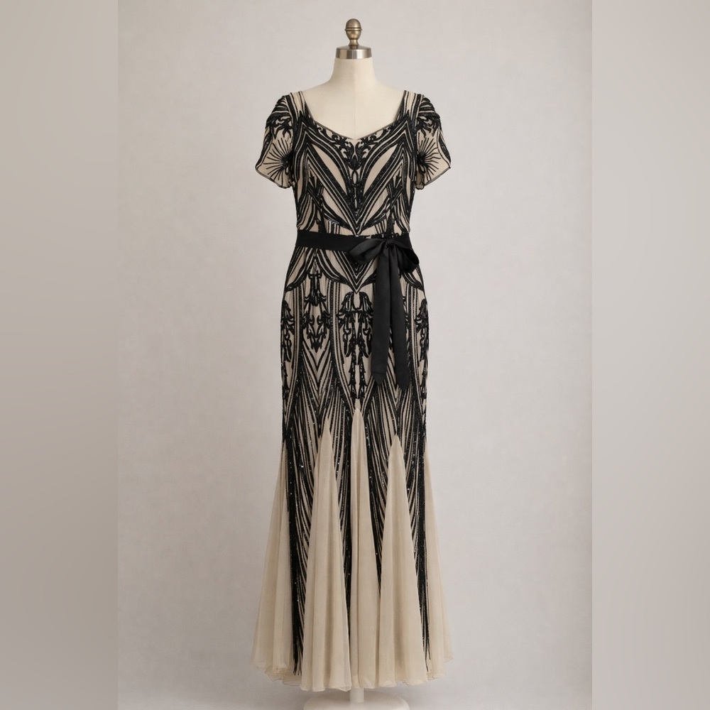 R&M Richard’s Women’s Formal Gown. Black and Nude with beaded sequins